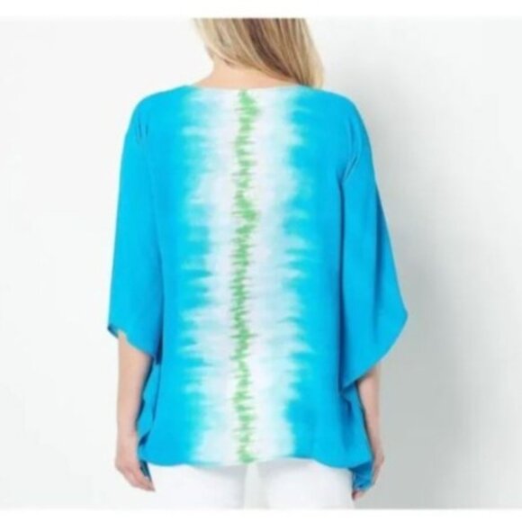 Quacker Factory By Jeanne Bice blue Tie-Dye Poncho Top size  XL embellished new - Picture 3 of 12